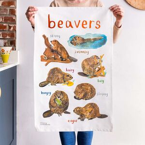 'Beavers' Illustrated Animal Tea Towel