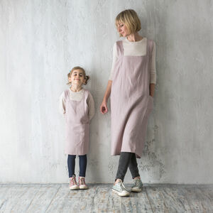 Linen Crossover Pinafore Apron For Women And Kids
