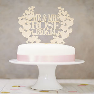Personalised Heart Wreath Wedding Wooden Cake Topper