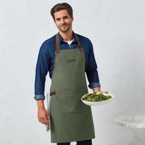 Personalised Monogram Cotton Apron – Faux Leather Trim