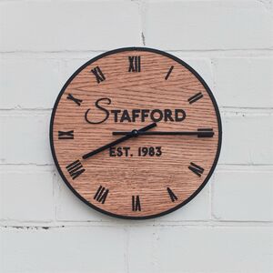 Personalised Surname Dark Oak Wall Clock