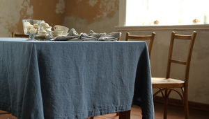 Stone Washed Blue Linen Tablecloth
